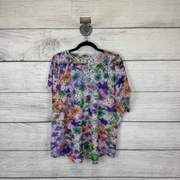 Anthropologie Tops - Anthropologie Multicolor Floral Tie-Dye Short Sleeve Blouse